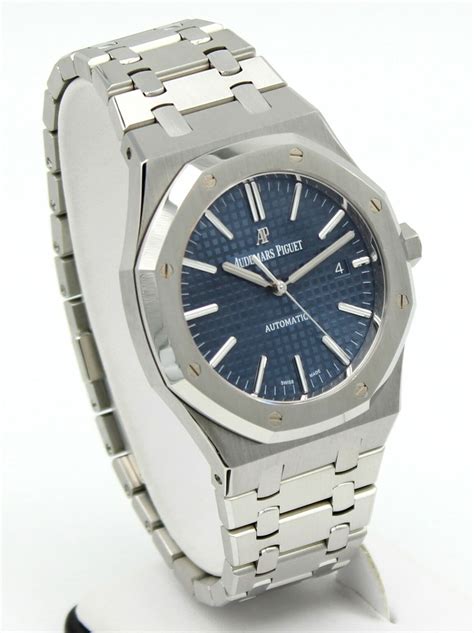 audemars piguet royal oak blue dial stainless steel watch|audemars piguet royal oak automatic.